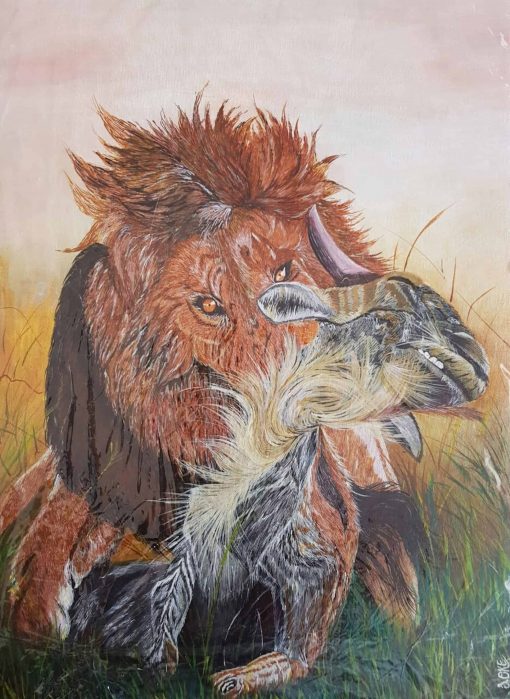 mauritius_arts_hurreeram_andhya_lion_and_the wildebeest